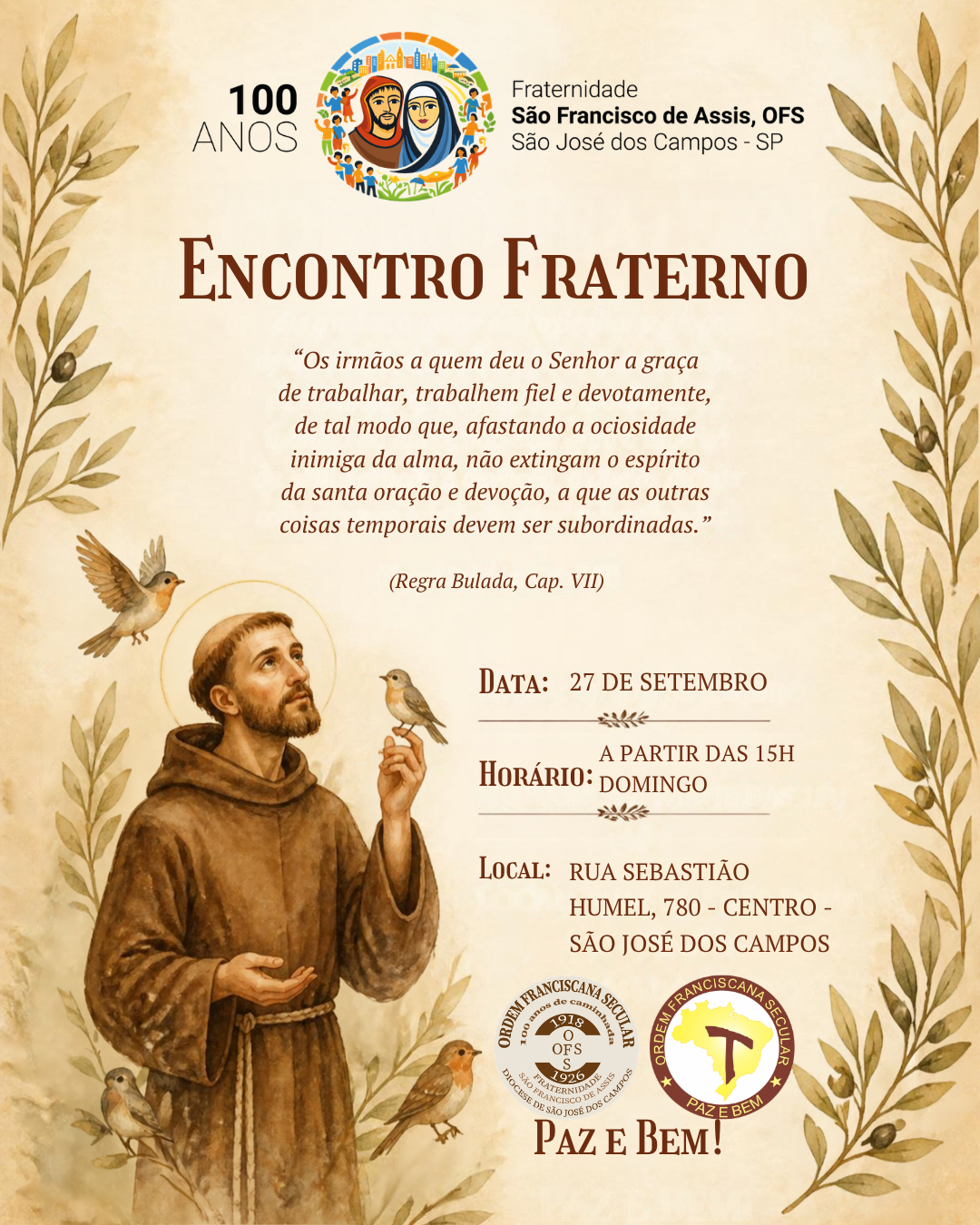 Encontro Fraterno da OFS São José dos Campos acontece neste domingo